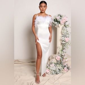 Evening Soiree Satin Maxi Dress - White